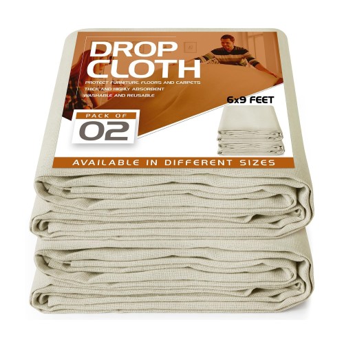 Utopia Drop Cloth for Painting (6x9 ft, 2 Pack) Washable and Reusable Canvas Fabric for Furniture & Floor Protection Highly Absorbent Paint Cover - Duck Dropcloth for Outdoor and Indoor Use